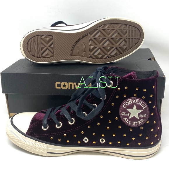 Converse Ctas High Top Velvet Dark Sangria Women’s - Picture 3 of 8